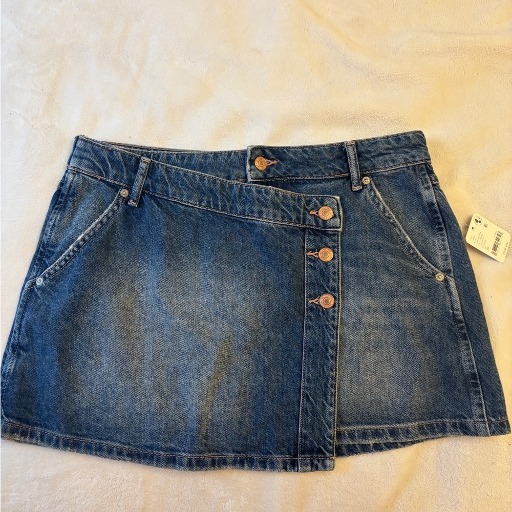 Free People Blue A-Line Wrap Mini Skirt